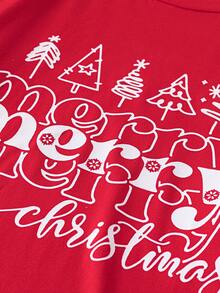 SHEIN LUNE Plus Size Women's Leopard Print Christmas Slogan Printed Dress - Red - View 4