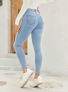SHEIN LUNE Của phụ nữ Thon gọn Quần denim / Quần jean - Rửa nhẹ - Xem 2