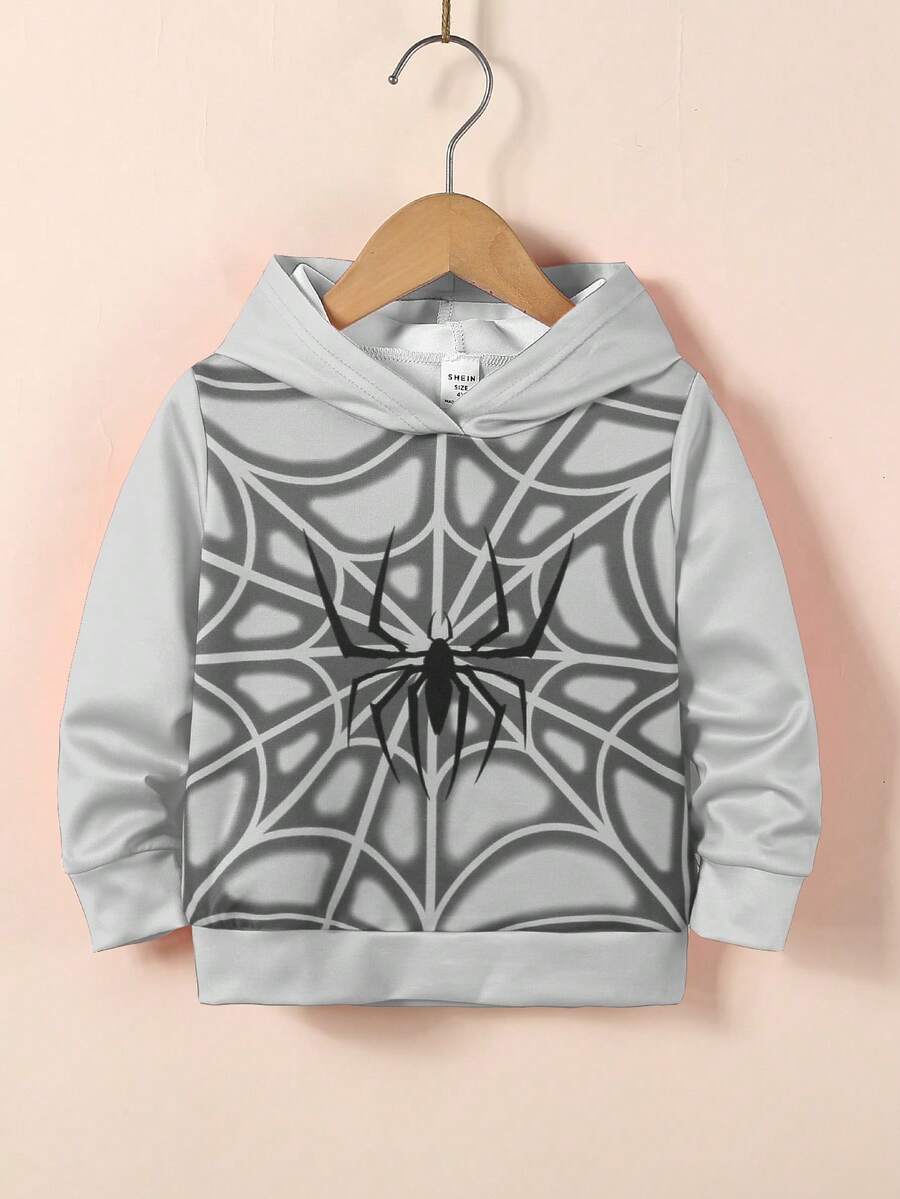 男童蜘蛛網印花連帽衛衣 - 灰色 - 查看 1