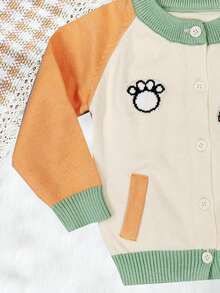 Em bé Con trai Hoạt hình Và Mẫu chữ Tương phản Màu sắc Áo len Mở - trái cam - Xem 4