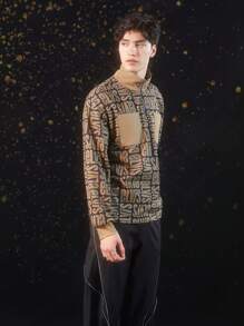 Elvis Presley X SHEIN Men's Letter Printed Half-zip Sweatshirt With Zipper