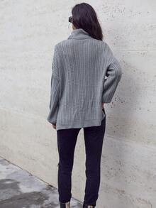 SHEIN LUNE Của phụ nữ Dệt kim Cổ cao Xu hướng: Cắt giảm Tay áo lồng đèn Áo len - Xám - Xem 2