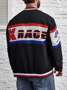 Manfinity Homme Men Plus Letter Graphic Striped Trim Bomber Jacket