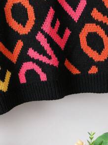 Teenage Girls' Round Neck Pullover Sweater With Printed Texts - Black - View 5