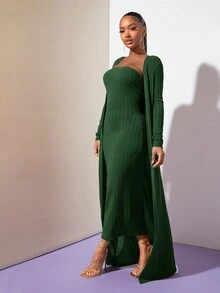 SHEIN SXY Của phụ nữ Màu thuần Thon gọn Ống ngọn Đầm - Màu xanh lá cây đậm - Xem 4