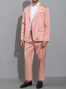 Men's Notch Lapel Single Breasted Gentleman Suit 2pcs/set - Pink - View 6