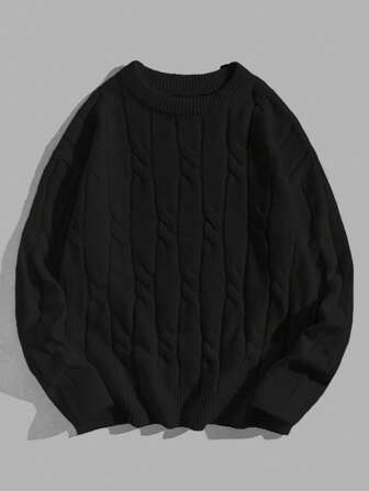 Manfinity Unisex Herr enfärgad rund halsringad tröja med nedhasad axel, kabelstickad, för hösten/vintern, parkläder