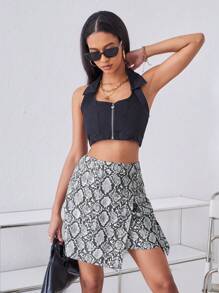 SHEIN Privé Váy mini họa tiết da rắn không đối xứng cho nữ - Nhiều màu - Xem 5