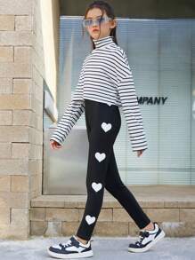 SHEIN Girls' Three-pack Stretchy Love Patterned Leggings For Leisure Time - Multicolor - View 1