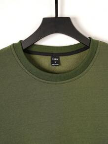 Manfinity Hypemode Men's Letter Printed Applique Slit Hem Sweatshirt - Army Green - View 4