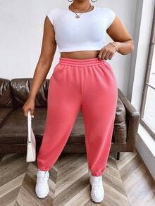 Flirla 女士加大碼彈性腰帶和捲邊抗起毛線運動褲