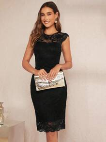 SHEIN Clasi Vestido De Encaje Parcheado Para Damas - Negro - Ver 3