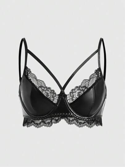 Grunge Punk Sujetador Con Aros Y Encaje Con Empalme Para Mujer