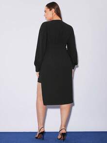 BizChic 大码女式不对称下摆连衣裙 - 黑色 - 查看 7