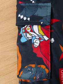 SHEIN 2pcs/Set Young Boy Casual Cartoon Print Hoodie And Fleece Pants Set, Thickened