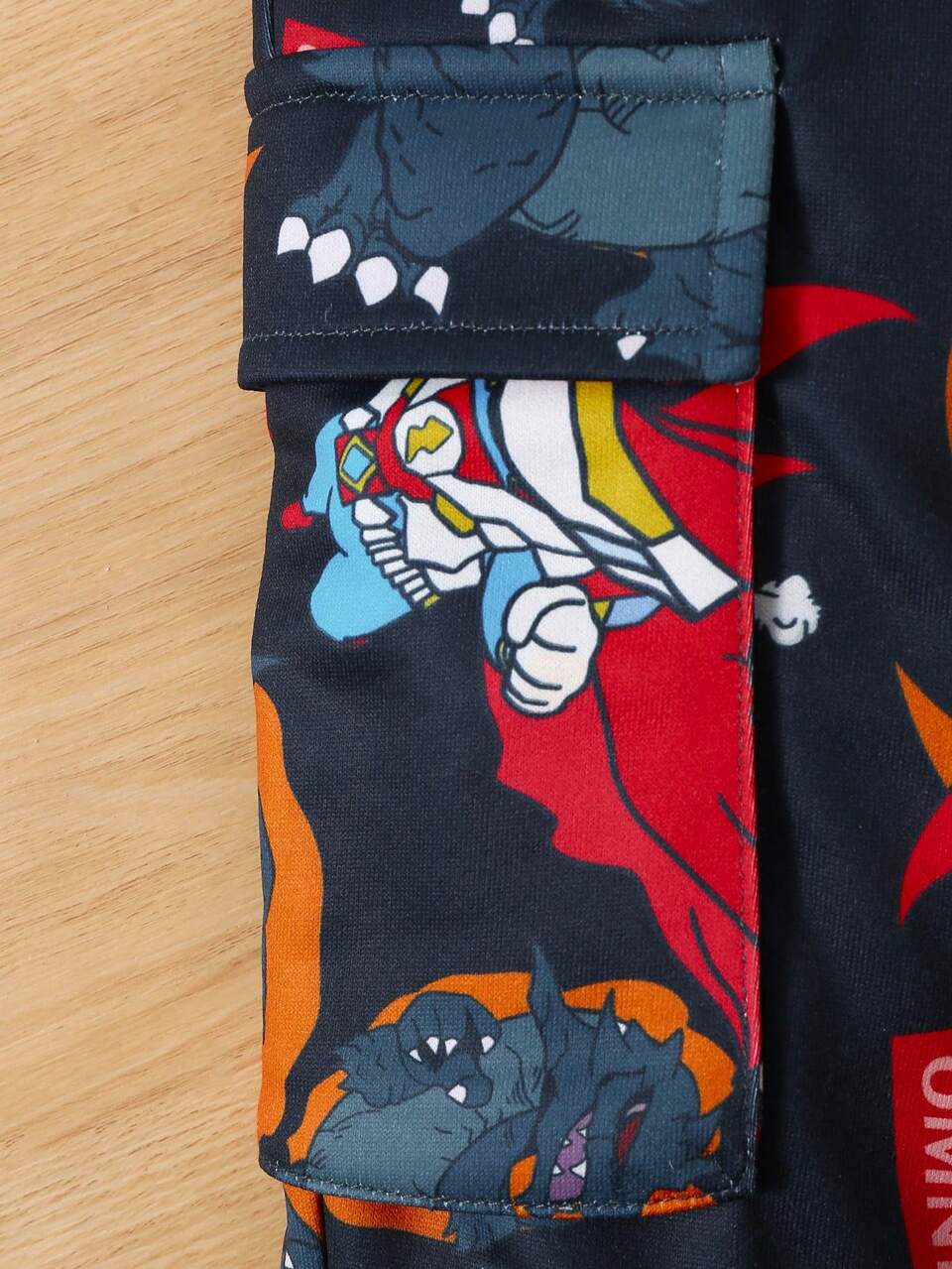 2pcs/Set Young Boy Casual Cartoon Print Hoodie And Fleece Pants Set, Thickened