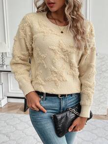 SHEIN LUNE Women's Round Neck Drop Shoulder Sweater - Apricot - View 4