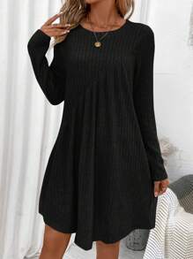 SHEIN LUNE Của phụ nữ Tay áo dài Xù Sọc Váy bodycon - màu đen - Xem 3