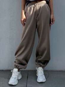 Dazy Designer 女款抽繩腰部和彈性袖口寬鬆運動褲 - 杏色 - 查看 7