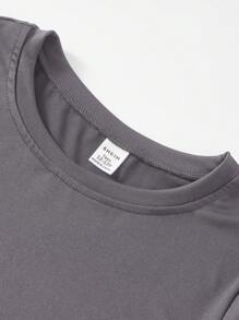 Sparklyn 青少年女孩休闲百搭纯灰色短袖及膝连衣裙 - 灰色 - 查看 4