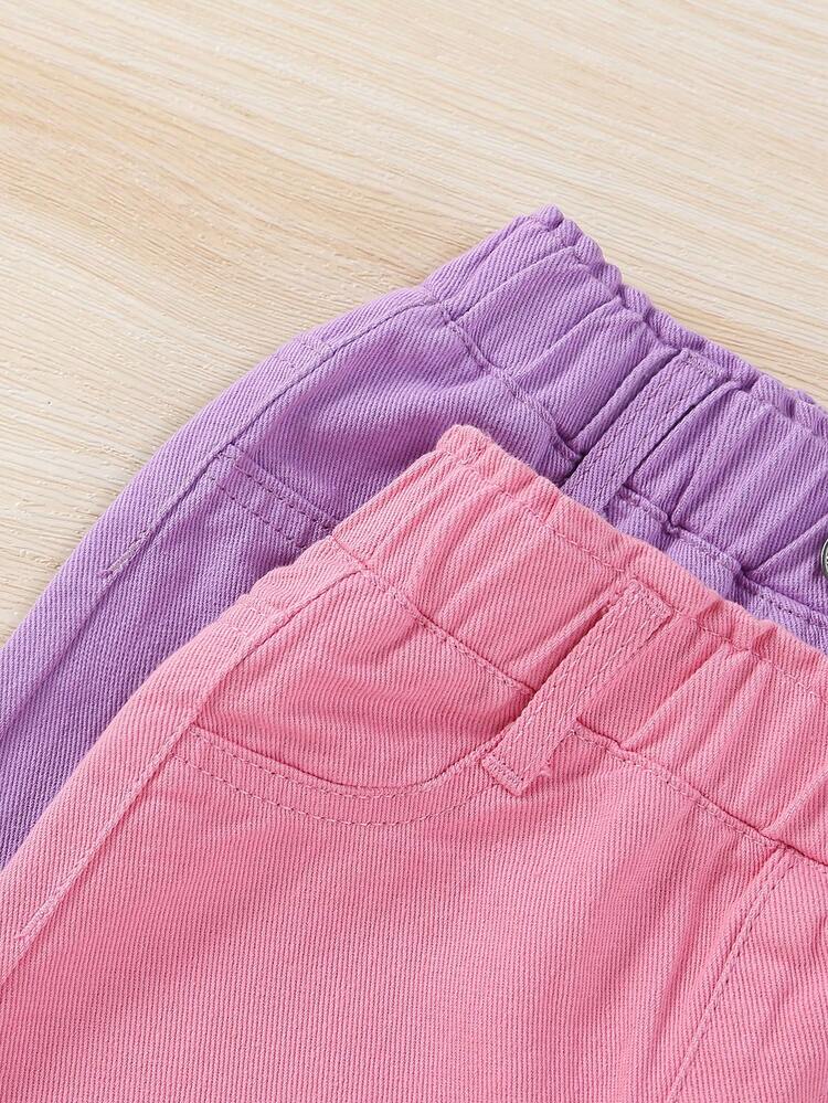 2pcs Baby Girls' Solid Color Denim Pants