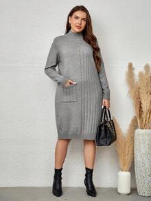 EMERY ROSE Kích thước lớn Của phụ nữ Tay áo dài Đầm Áo len Với Túi - Xám - Xem 5