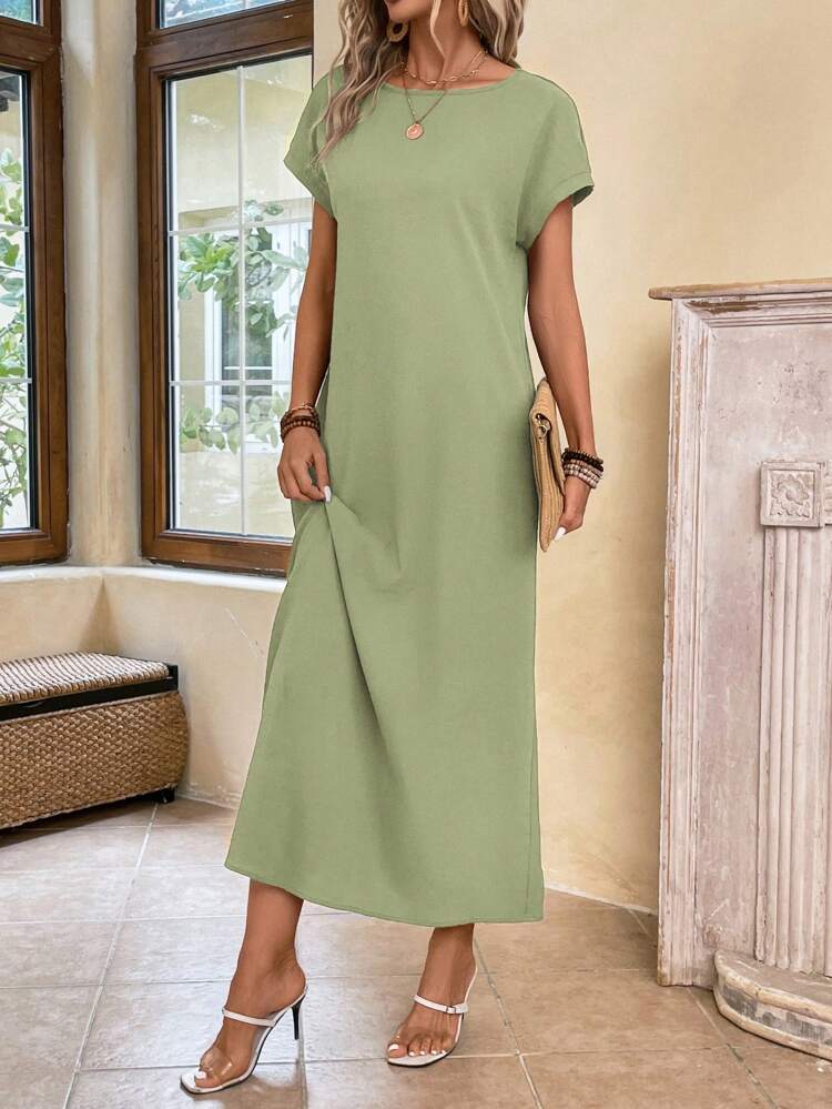 Solid Batwing Sleeve Tunic Summer Dress,Pastel Dresses For Women