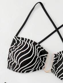 Women's All Over Print Bikini Set Summer Beach - Black and White - View 6