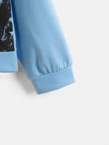 SHEIN EZwear 女士加大码卡通印花抽绳卫衣 - 淺藍色 - 查看 4