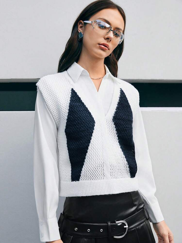 Women's Contrast Color V-neck Sweater Vest