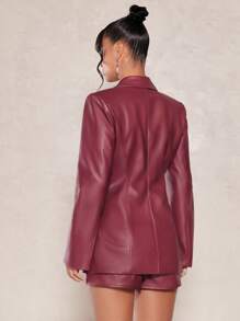 SHEIN BAE 红棕色PU皮西装外套，适合新年夜、派对和夜店等场合。 - 酒紅色 - 查看 2