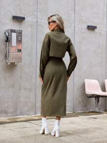 Aveloria Modichic Ladies' Solid Color Button Up Shirt And Split Hem Skirt Set 