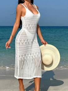 Swim Vcay 女士鑲空連身裙遮陽衣 - 白色 - 查看 2