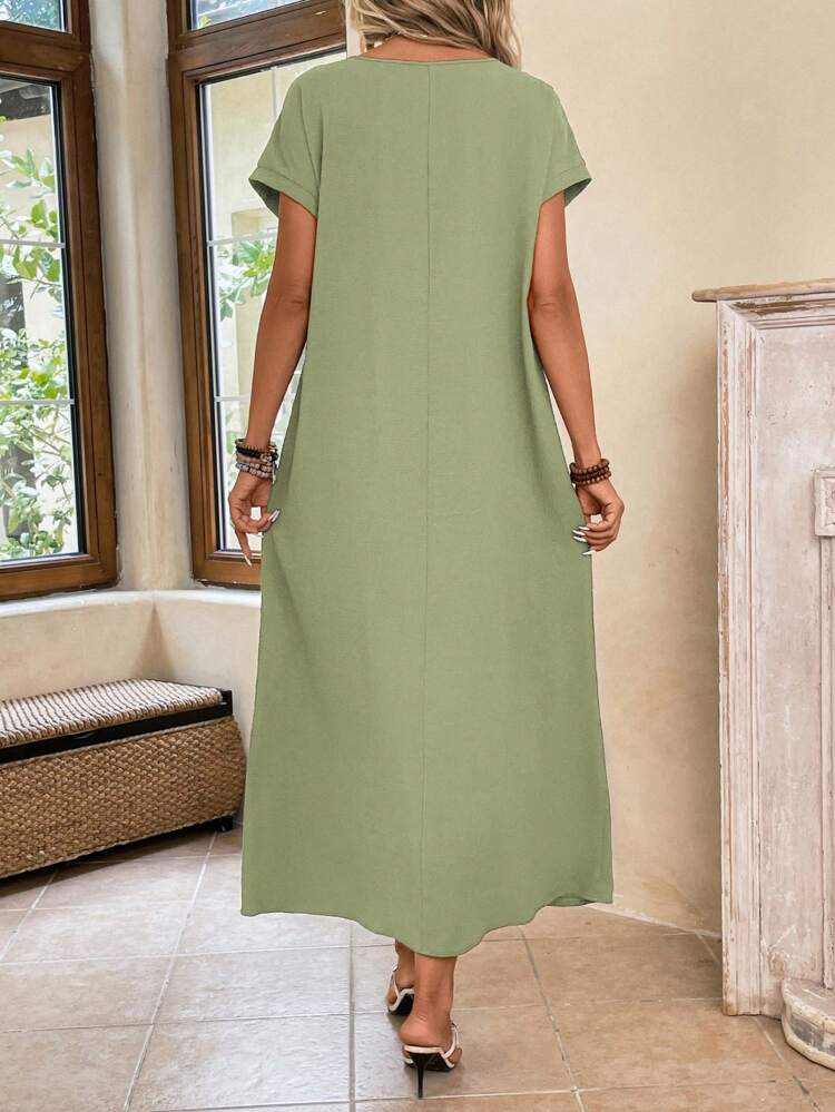 Solid Batwing Sleeve Tunic Summer Dress,Pastel Dresses For Women