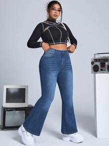 SHEIN ICON Plus Flare Leg Jeans - Medium Wash - View 5