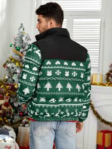 Manfinity VCAY Veste casual matelassée en tricot à imprimé sapin de Noël, coupe ample pour homme