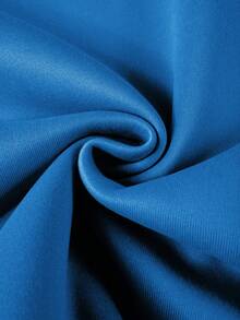 Manfinity Hypemode 男士寬鬆簡約信封字母印花連帽羊毛衫 - 藍色 - 查看 4