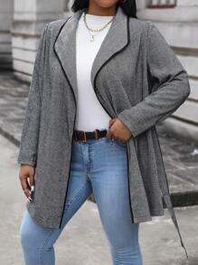 SHEIN Unity Plus Size Houndstooth Edge Splicing Jacket With Waist Belt - Multicolor - View 1
