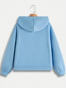 SHEIN EZwear 女士加大码卡通印花抽绳卫衣 - 淺藍色 - 查看 2