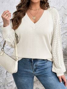 SHEIN LUNE Plus Size Women's Casual Loose Sweater - White - View 5