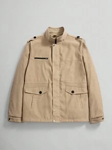 Manfinity Hypemode Loose Fit Men's Zipper Jacket With Flap Detail - Khaki - View 1
