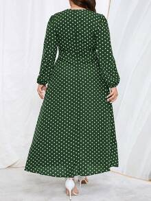 SHEIN Clasi 大尺碼圓領波點連身裙 - 綠色 - 查看 2