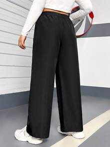 Flirla Của phụ nữ Kích thước lớn Màu thuần Giải trí Thẳng Quần - màu đen - Xem 2