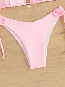 Swim Mod 女士純色露背頸結比基尼套裝 - 淺粉色 - 查看 5