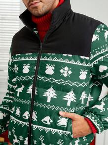 Manfinity VCAY Veste casual matelassée en tricot à imprimé sapin de Noël, coupe ample pour homme