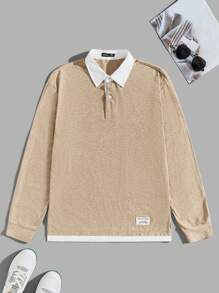 Manfinity VCAY Nam Tương phản Màu sắc Đan Áo polo - Màu Khaki - Xem 1