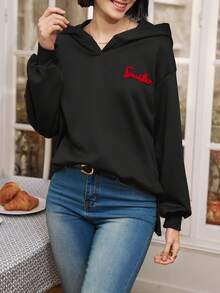 SHEIN Frenchy 字母印花帽衫 - 黑色 - 查看 4