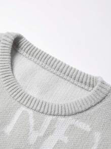 Chillumni Men's Drop Shoulder Long Sleeve Casual Color Block Urban Pullover Sweater With Letter Print, For Friends, Men Sweatshirts, Men Graphic Sweaters, Sweater, Men Outerwear, Men Knitwear, For Fall Winter