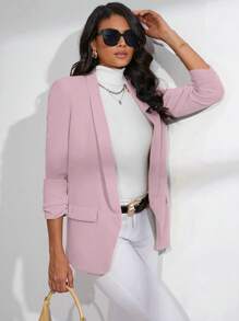 SHEIN BIZwear Blazer Con Volantes Y Mangas Abullonadas Color Caramelo - Rosa - Ver 5