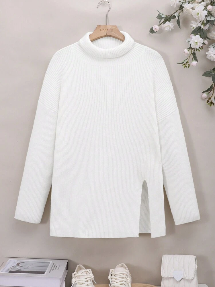 Teenage Girls' Casual Loose Fit High Neck Pullover Sweater With Long Sleeves